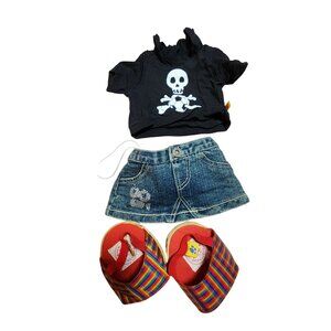 Build a Bear Jean Skirt hoodie sandals skull crossbones